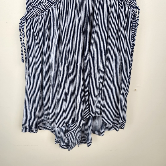 Faithfull the Brand Blue White Vertical Stripe Tie Neck Open Back Romper Sz S - Picture 4 of 9
